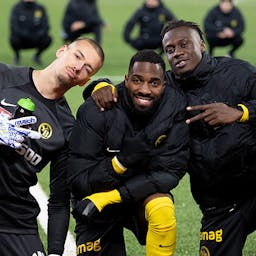 Racioppi, Garcia and Niasse after the cup win against FC Thun